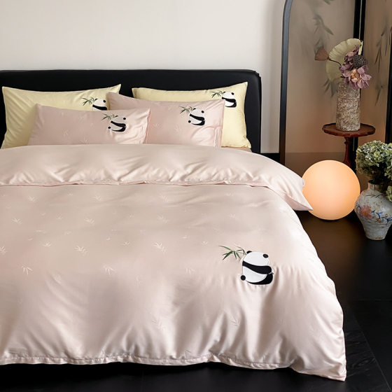 Cartoon 60 Tencils Cotton Jacquard Bed Four-Piece Set Cute Embroidered Bed Sheet Quilt Cover Bed Style Bedding 1.8m