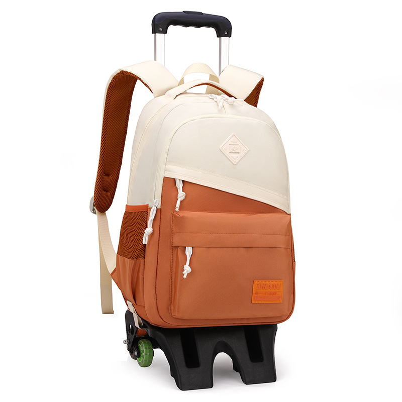 Peces naturales nuevo estudiante de la escuela primaria mochila estilo coreano contraste color de seis ruedas escalera Transfronteriza Popular de gran capacidad se puede enviar en nombre