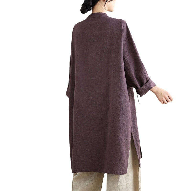 禅服女棉麻禅意素衣长袍新中式斜襟上衣寺院居士服禅修服长袖佛系|undefined