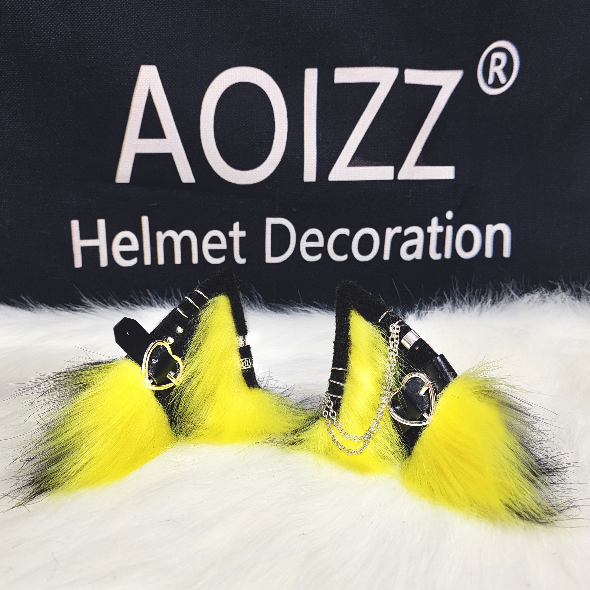 Other – Detachable Helmet Decoration Auto Parts and Accessories - fluorescent-yellow-metal-cat-ears