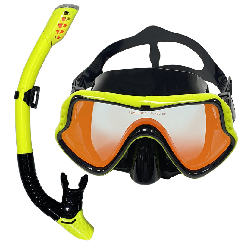 Snorkeling Two-piece Set Full Dry Snorkeling Tube High Definition Colorful Electroplated Diving Mask Large Frame Swimming Diving Mirror
