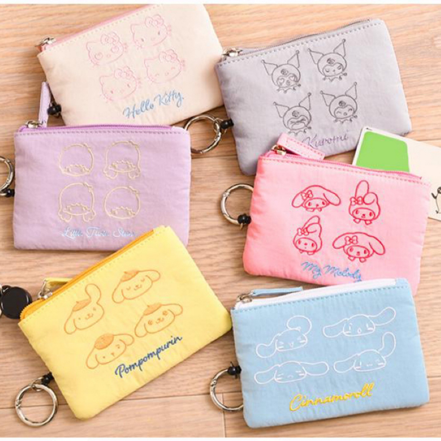 Japanese cartoon handheld card holder, key bag, wallet with zipper, with embroidery