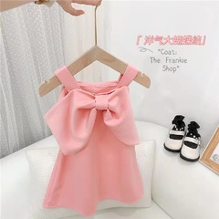 韓國童裝女童蝴蝶結背心裙22夏裝新款寶寶洋氣公主裙粉色連衣裙