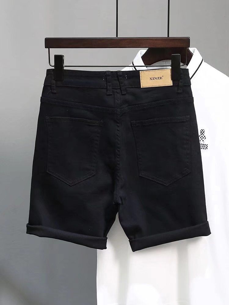Summer Denim Shorts For Men Trendy High End Retro Casual Distressed Wash Slim Fit Five Point_mkmklike.com