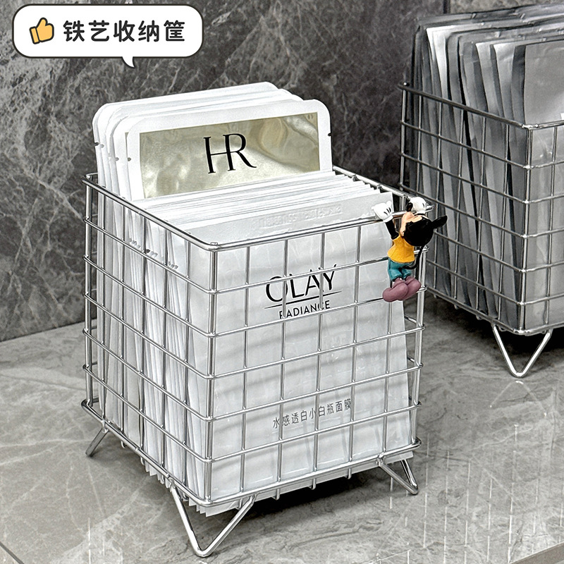 Caja de almacenamiento de máscaras faciales梳妆台 lavabo cosméticos canasta de almacenamiento de hierro forjado escritorio productos de cuidado de la piel estante caja de acabado