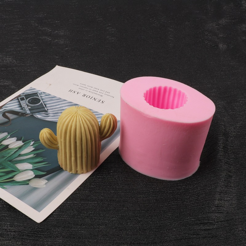 Simulación 3D molde de silicona cactus aromaterapia molde de yeso para hornear cactus columna DIY molde de la torta de la vela