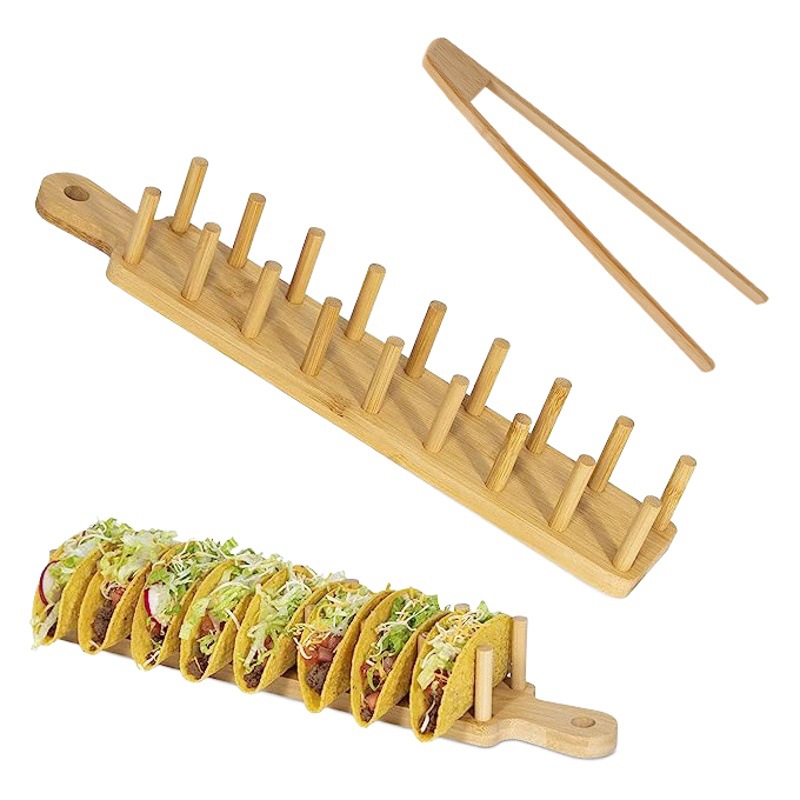 En stock transfronterizo burrito rack W-tipo bambú estante panqueque mexicano bambú madera maíz burrito rack envasados individualmente