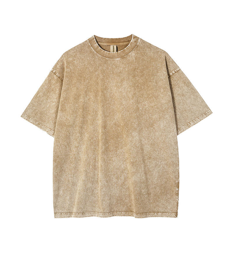 Transfronterizo europeo y americano pesado copo de nieve frito algodón retro lavado y viejo OVERSIZE camiseta de manga corta personalizada de marca de moda de bricolaje