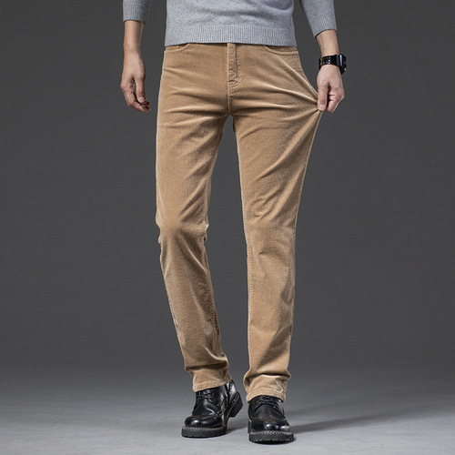 Men's Thickened Autumn and Winter Corduroy Pants, Trendy Tailored Straight Leg Loose Fall Linen Men's Casual Pants