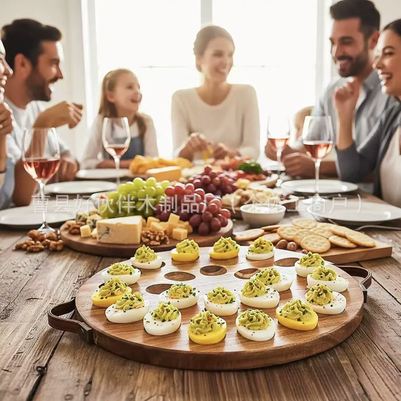 创意木制圆形餐盘家用木制双面可用水果盘桌面实木托盘