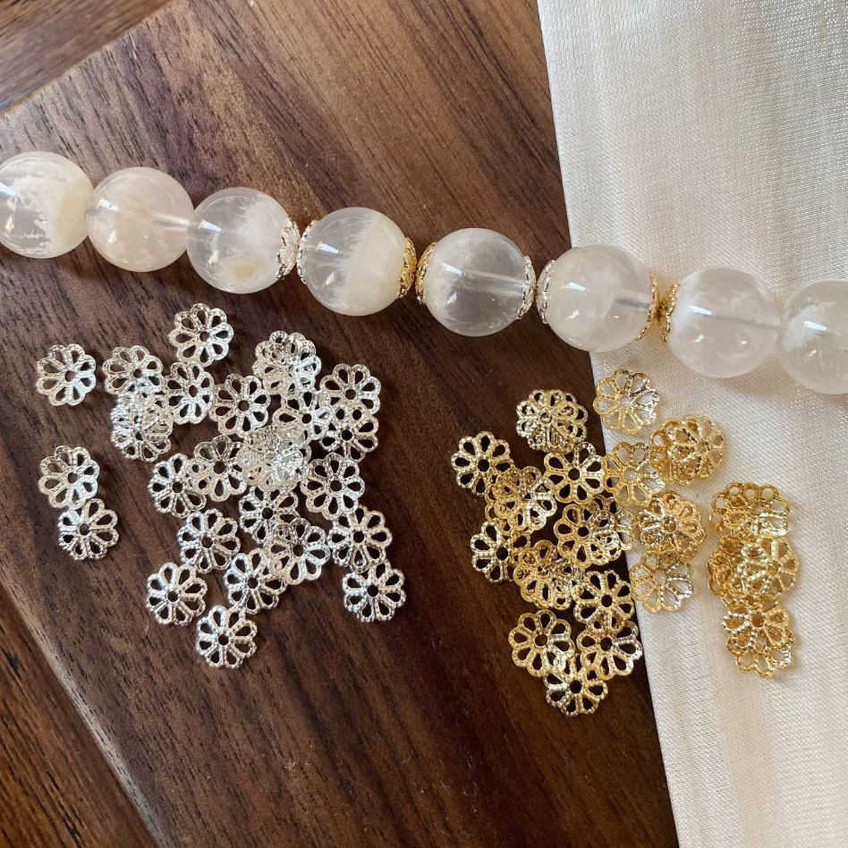 14K Gold-Plated Color-Preserving Flower Caps DIY Crystal Bracelet Accessories Beaded Flower Caps Spacer Beads Handmade Materials