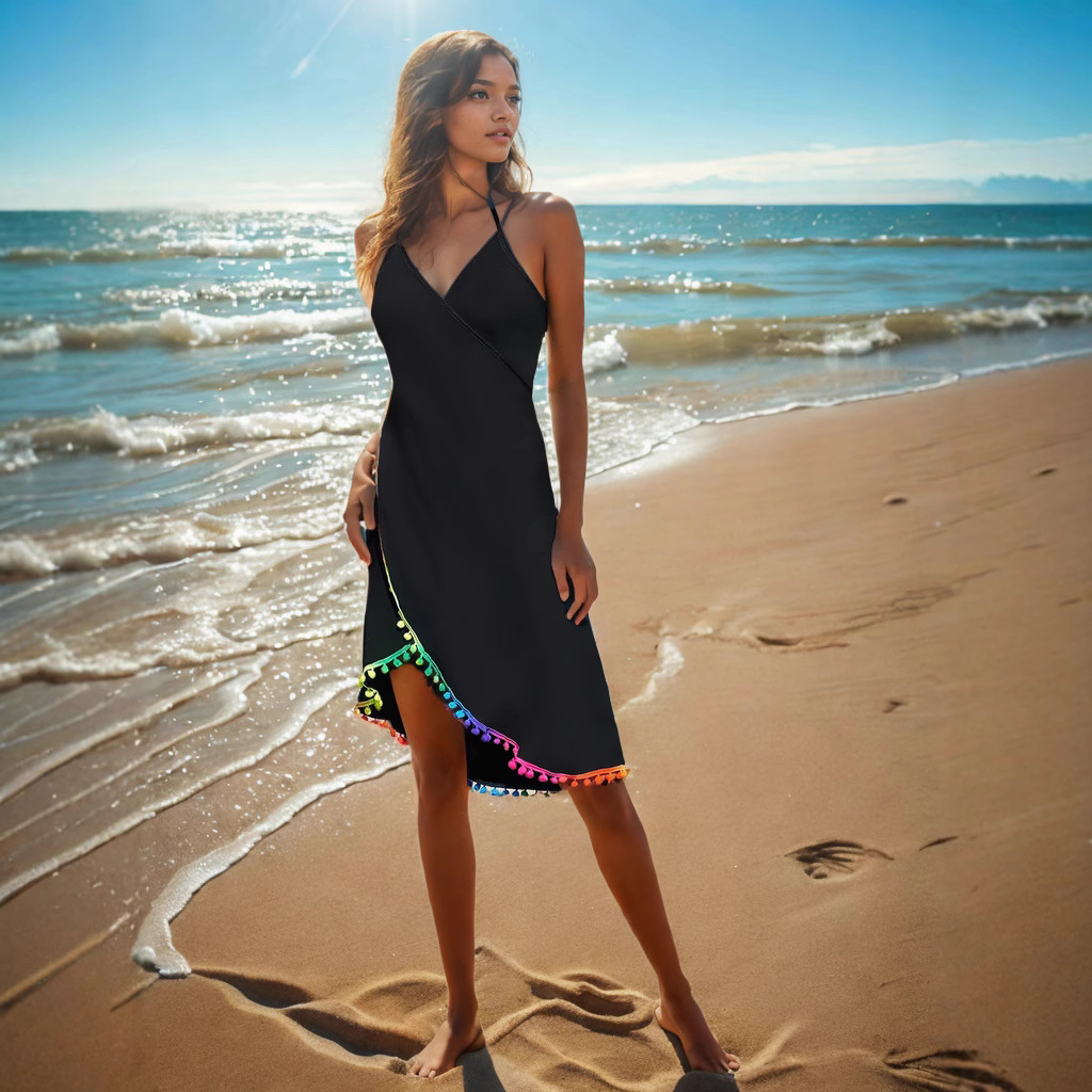 Vestido Multiuso Playero de Tirantes para Mujer de Poliéster con Borlas para Playa image 7