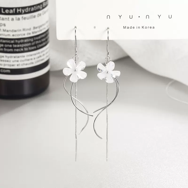 白桃花耳环女长款流苏耳坠小众设计耳线2022新款潮耳链高级耳钉耳