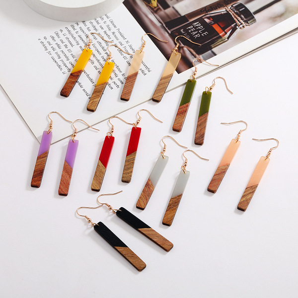fashionable universal wooden creative rectangular earrings