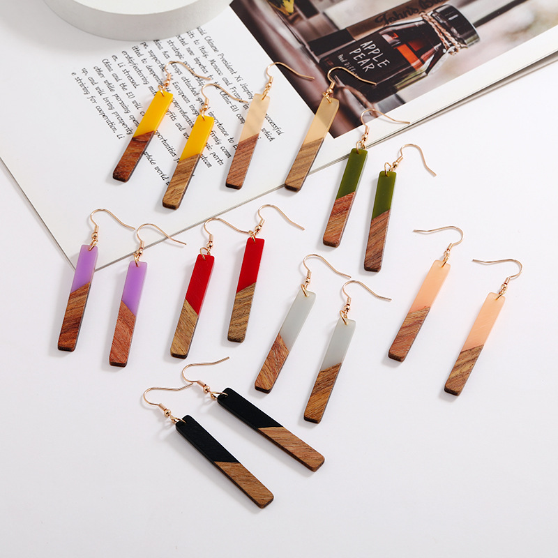 Casual Elegant Color Block Wood Resin Patchwork Women's Ear Hook display picture 3