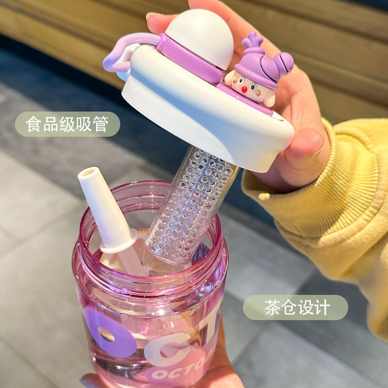 大容量公仔茶倉杯アニメかわいい水筒小清新シンプル運動プラスチックカップストロー飲水カップ|undefined