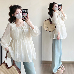 2025 Spring and Summer New Real Shot Doll Shirt Small Fresh Loose Slimming Fashion All-match Pregnant Women's Age-reducing Outer Wear Base