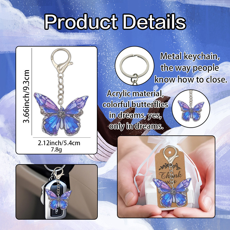 国境を越えた熱い販売アマゾン Hiyin Temu 売れ筋キーホルダー青い蝶アクリルペンダントキーホルダーギフト|undefined