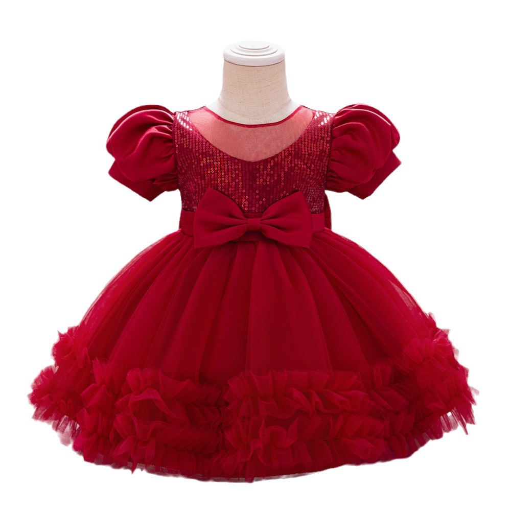 Vesta de princesa de niña transfronteriza, vestido de princesa de red rojo de Año Nuevo, vestido de cumpleaños para niños de 100 años