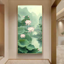 荷花装饰画出淤泥而不染中式花卉挂画壁画莲花花蕊客厅壁画玄关画