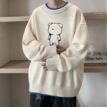 小熊毛衣男款潮牌慵懒假两件针织毛线衣外套男秋冬季羊绒衫