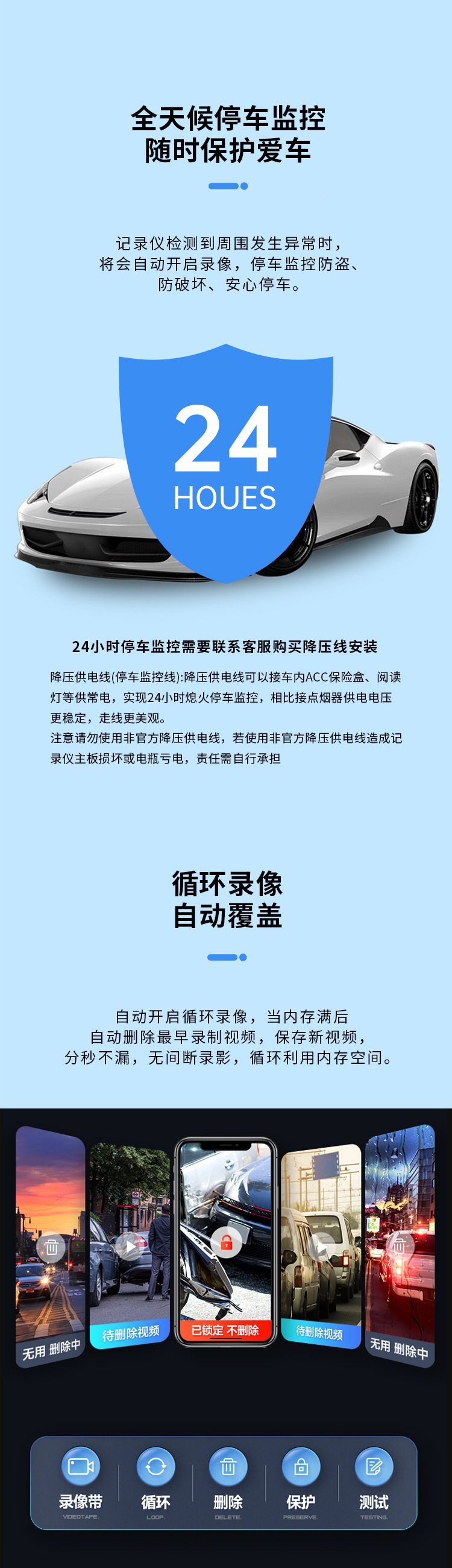Cross-border triple-camera high-definition night vision car interior and exterior parking monitoring WiFi mobile phone connected dashcam