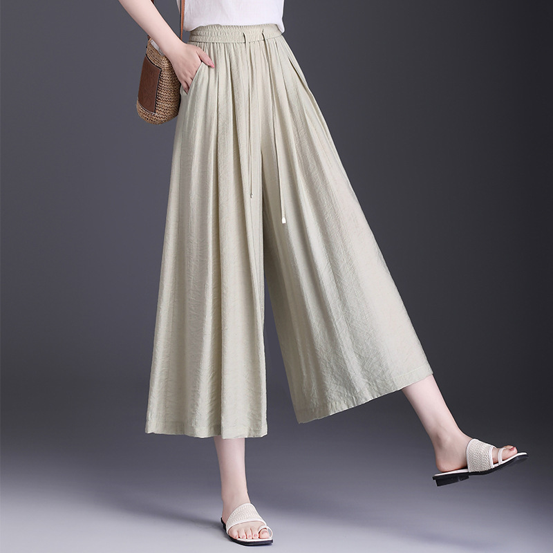 Cotton and Linen Wide-leg Pants Women's 2025 New Summer High Waist Cropped Thin Loose Cropped Cropped Short Dumped Culottes