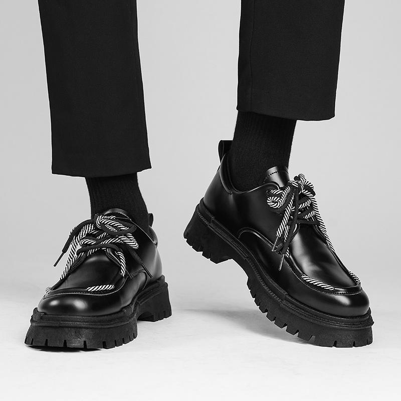 Men's autumn black shoes English style for leisure