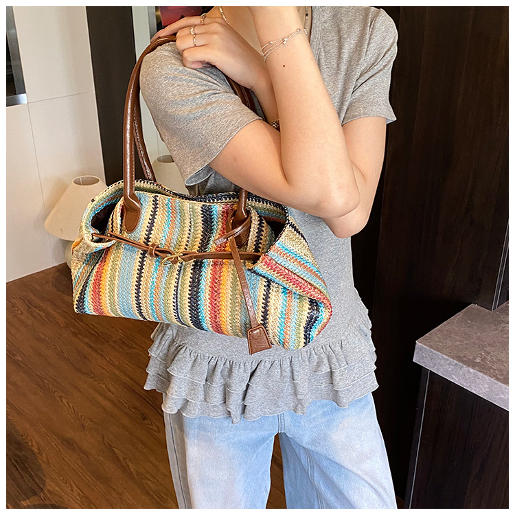 Beach vacation bag 2025 New style trendy and fashionable single-shoulder bag, large-capacity tote bag, hand-woven straw bag undefined