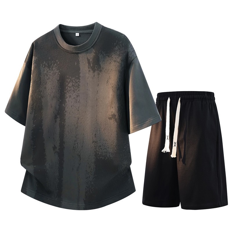 Transfronterizos de verano gradiente conjunto camiseta de manga corta hombre nuevo adolescente cuello redondo impresión de moda blusa image 8