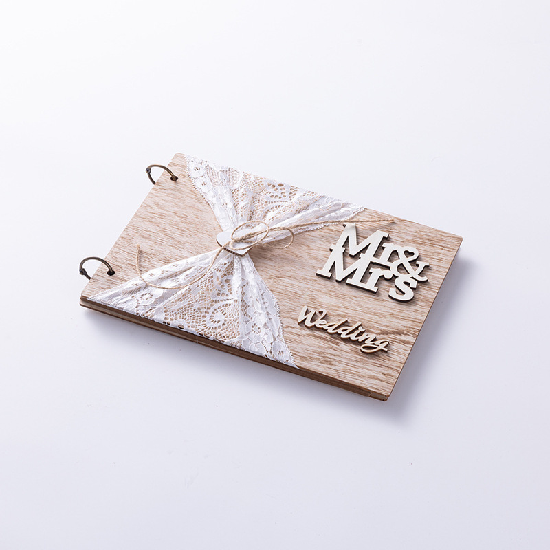 Wooden Gift Mr. and Mrs. Photo Frame Mrmrs Wedding Guest Sign-In Book Wedding Signature Album Loose-Leaf Book