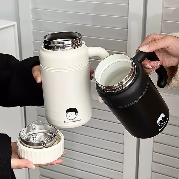 Ceramic Inner Liner Thermos Cup, Stainless Steel, Large Capacity, Car and Home Use, with Handle, Portable 1000ml Water Cup, Customizable