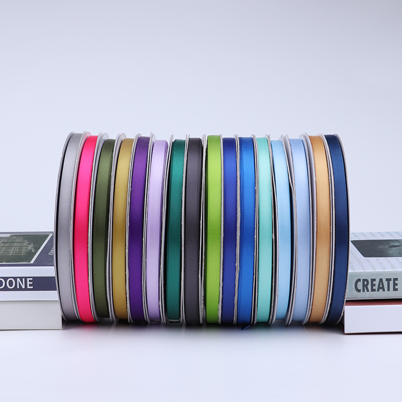 1cm de doble cara cinta de poliéster arco DIY cinta boda fresco ramo fruta caja de regalo embalaje color seda cinta ropa