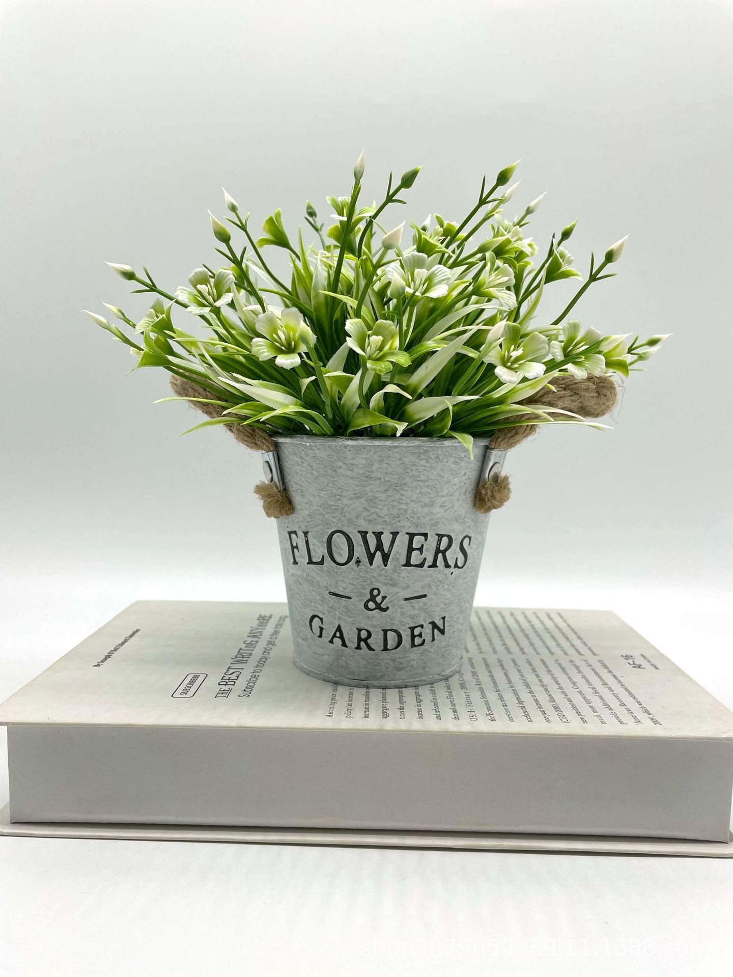 Simulación de plantas verdes, retro creativo, barril de hierro forjado nórdico, planta falsa, planta en maceta, decoración de oficina, bonsai decorativo de plástico