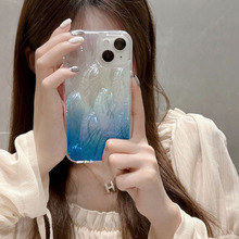天然贝壳iPhone14pro max手机壳渐变蓝色13pro全包贝母12抖音同款