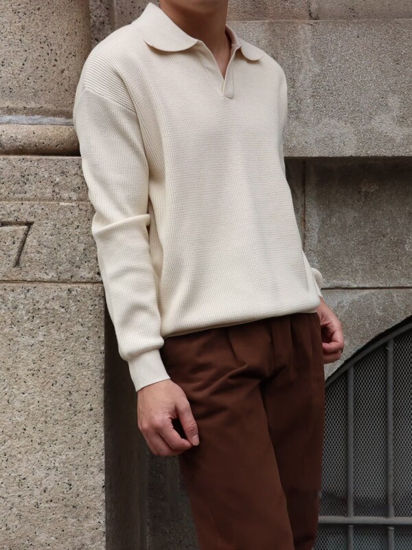 Casual warm sweater men's autumn retro long-sleeved polo shirt slim bottoming shirt micro elastic fashion lapel sweater