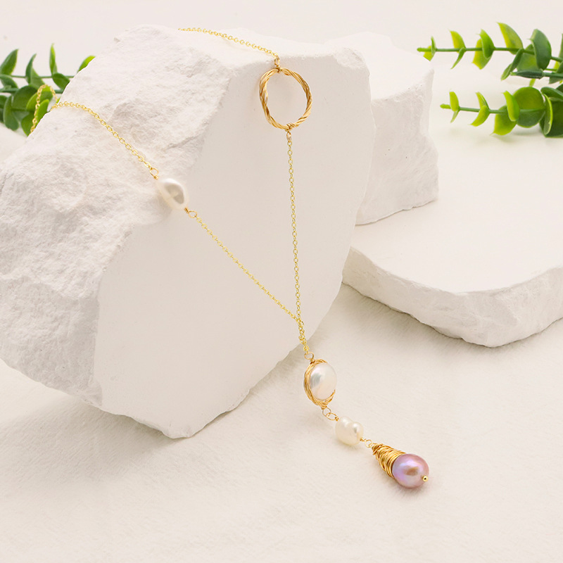 ¡Chica caliente! Natural de agua dulce perla suéter cadena nicho alto sentido sexy collar Europa y América 18K chapado en oro retención color