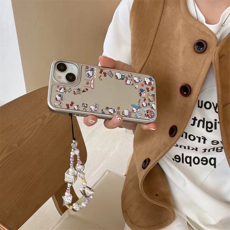Espejo de dibujos animados kt apple 16promax niña corazón 13 funda para teléfono móvil apple 14 cadena 15PM lindo 16