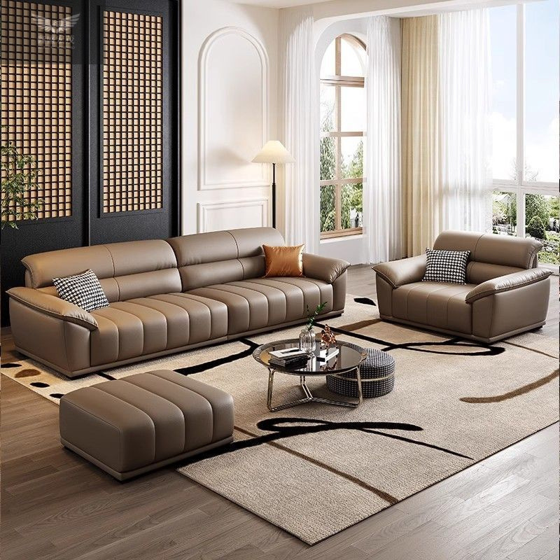 Sofá de cuero italiano de tamaño de casa simple sala de estar moderna simple teclas de piano recto nuevo sofá