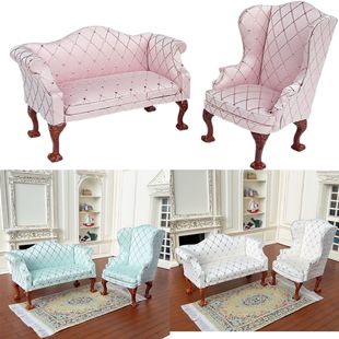 1:12 Doll House Mini Model Living Room Scene Labubu Accessories Quilted Sofa Single Double Chair Miniature