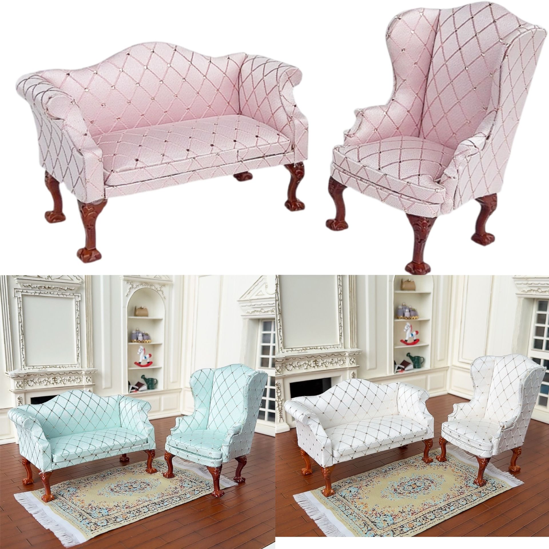 1:12 Doll House Mini Model Living Room Scene Labubu Accessories Quilted Sofa Single Double Chair Miniature