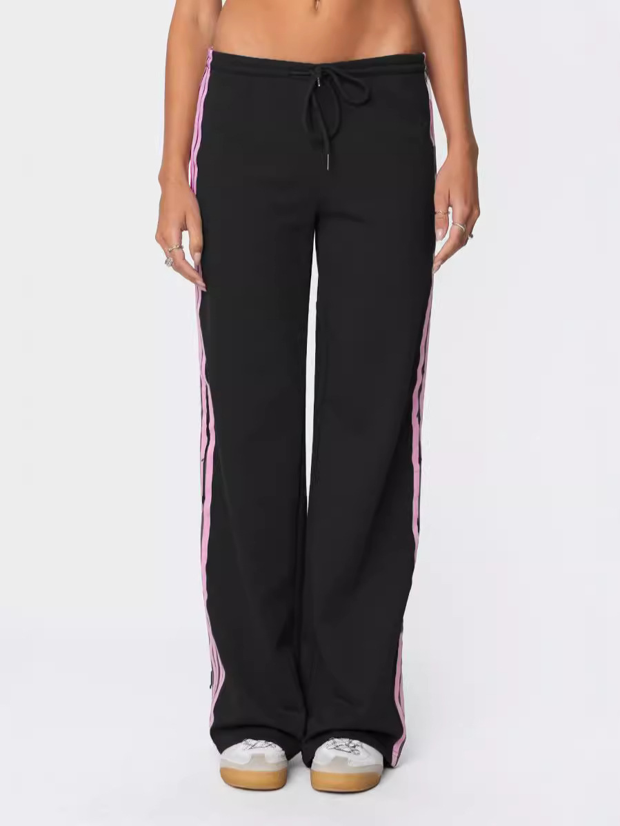 Pantalones casuales deportivos rectos a rayas laterales para mujer primavera y otoño nuevo estilo americano retro suelto pantalones de guardia de pierna ancha image 5