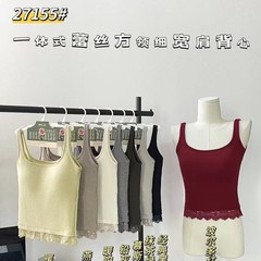 妃子纪27155早秋蕾丝拼接吊带背心内衣女带胸垫内搭修身打底上衣