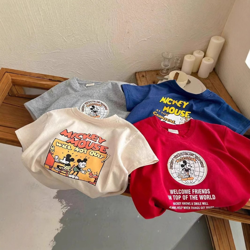 Summer Cotton Children's T-Shirt Baby's Mickey Mouse Cartoon Printed Half-Sleeve Shirt Children's Mickey Crewneck Top Trendy