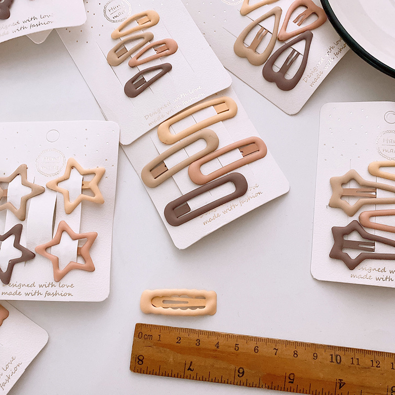 15g Weight Hair Clip Hair Accessories Type 1 Set Quantity Holiday, Daily, Selfie Occasion Metal Material Geometric Pattern Women's Gender Sweet Style New One Card 4 Versatile Basic Frosted Dripping Cream Tea Color BB Clip Five Stars Lovely Heart-Shaped Hair Clips Hair Accessories 6
