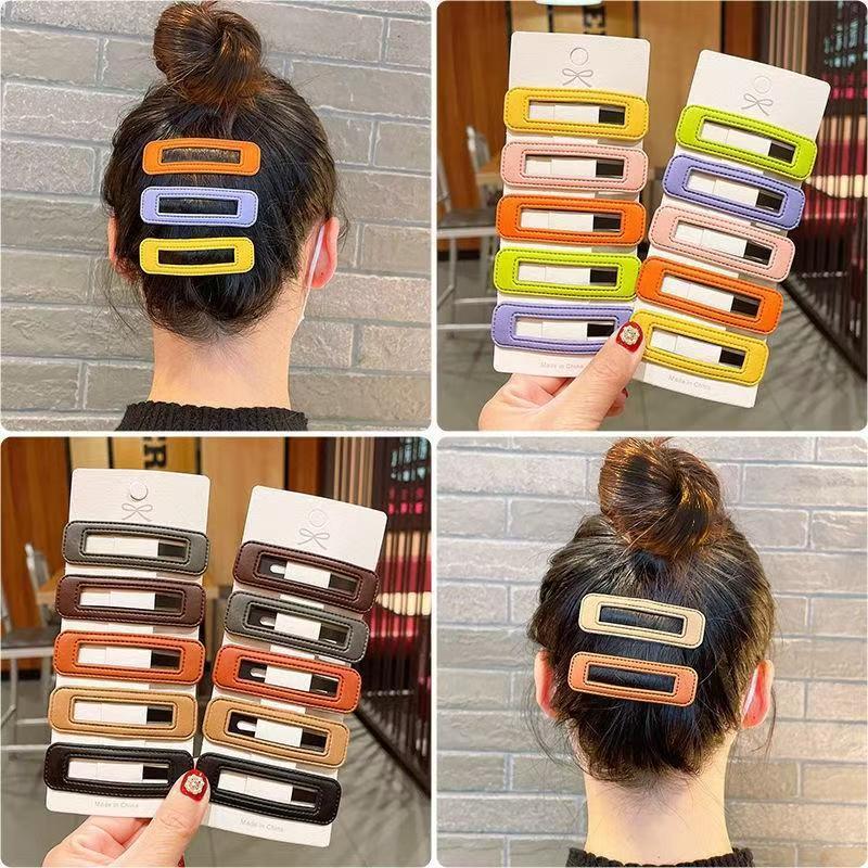 Pu Leather Hairpin Girls' Hair Clip 2 Yuan Store Korean Style Hair Accessories Headwear Baby Bb Clip Multi-Color Bangs Hairpin