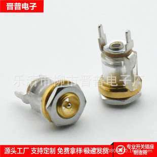 Dc Power Socket Dc-035-1 Translucent Threaded with Nut 3.5*1.3 Pin Vertical Gold-Plated Two Pins