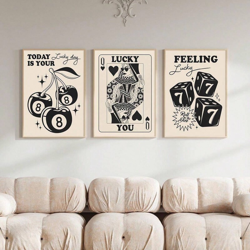 Fashion black and white feel lucky canvas wall art print, poker dice cherry decorative painting Fashion black and white feel lucky canvas wall art print, poker dice cherry decorative painting