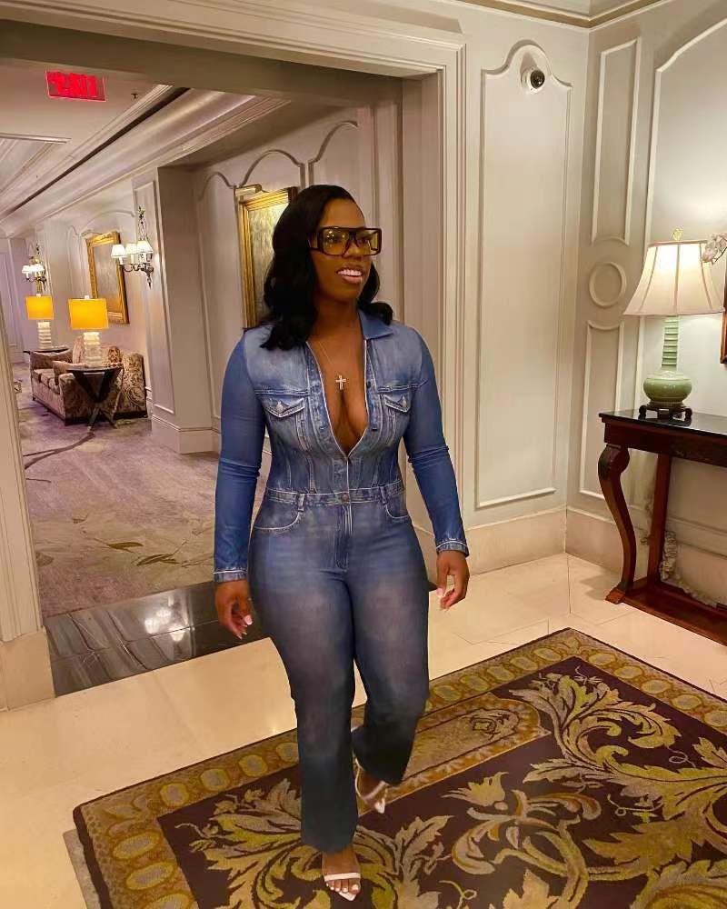 Damen Jumpsuit In Jeansoptik Mit Print Modischer Winter Overall_voghion.com