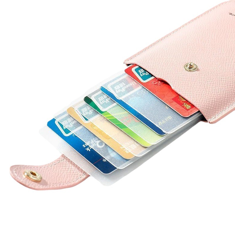 Engrosado extraíble titular de la tarjeta de almacenamiento multi-Tarjeta pu apilado titular de la tarjeta de visita de cuero con botón a presión titular de la tarjeta de lote pequeño